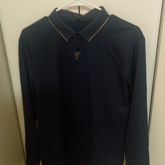 Versace XL Long Sleeve Navy Blue Polo Shirt - Picture 1 of 2